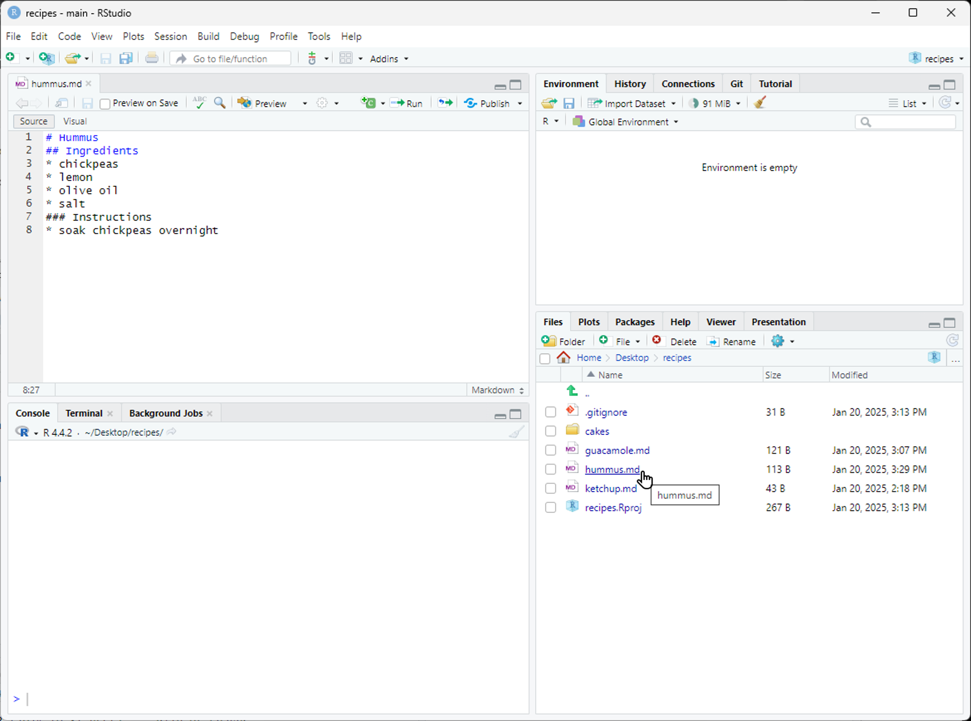 RStudio window demonstrating the use of the editor panel to modify the "pluto.txt" file